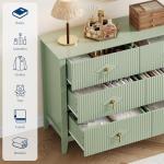 GarveeHome Fluted Dresser for Bedroom, 47.2 Inch Wide 6-Drawer Wood Dresser, Modern Chest of Drawers, Storage Organizer Cabinet for Living Room, Hallway, Entryway, Green