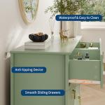 GarveeHome Fluted Dresser for Bedroom, 47.2 Inch Wide 6-Drawer Wood Dresser, Modern Chest of Drawers, Storage Organizer Cabinet for Living Room, Hallway, Entryway, Green