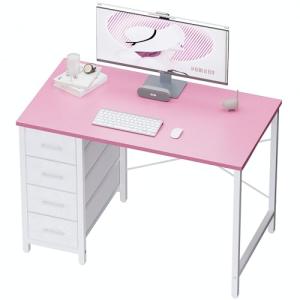Pamray 32 Inch Computer Desk with 4 Drawers Small Office Desk for Home Bedroom Study Writing Simple Modern Computer Table Pink