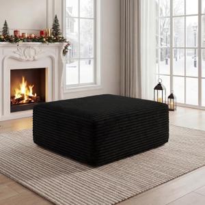Corduroy Ottoman, Modern Boneless Cloud Foot Rest Foam Support, Oversized Modular Sectional Sofa Stool for Living Room, Bedroom & Small Spaces, No Assembly Required (Black, Ottoman)