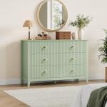 GarveeHome Fluted Dresser for Bedroom, 47.2 Inch Wide 6-Drawer Wood Dresser, Modern Chest of Drawers, Storage Organizer Cabinet for Living Room, Hallway, Entryway, Green