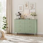 GarveeHome Fluted Dresser for Bedroom, 47.2 Inch Wide 6-Drawer Wood Dresser, Modern Chest of Drawers, Storage Organizer Cabinet for Living Room, Hallway, Entryway, Green