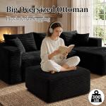 Corduroy Ottoman, Modern Boneless Cloud Foot Rest Foam Support, Oversized Modular Sectional Sofa Stool for Living Room, Bedroom & Small Spaces, No Assembly Required (Black, Ottoman)