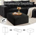 Corduroy Ottoman, Modern Boneless Cloud Foot Rest Foam Support, Oversized Modular Sectional Sofa Stool for Living Room, Bedroom & Small Spaces, No Assembly Required (Black, Ottoman)