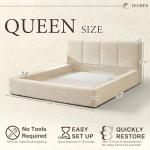 Yechen Cloud Queen Bed Frame with 9'' Headboard, 6.3'' Thick Bed Frame with Culp Fabric Upholstered, Modern Floor-Standing All Foam Platform Support, Tool-Free Assembly, No Box Spring Needed, Cream
