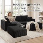 Corduroy Ottoman, Modern Boneless Cloud Foot Rest Foam Support, Oversized Modular Sectional Sofa Stool for Living Room, Bedroom & Small Spaces, No Assembly Required (Black, Ottoman)