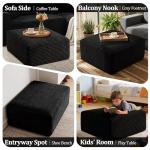 Corduroy Ottoman, Modern Boneless Cloud Foot Rest Foam Support, Oversized Modular Sectional Sofa Stool for Living Room, Bedroom & Small Spaces, No Assembly Required (Black, Ottoman)