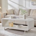IFGET 48" Modern Coffee Table, 2-Tier Minimalist Center Table with Storage Shelf, Curved Profile Design, Wooden Rectangular Living Room Table w/Wood Thick Design for Living Room, Office, White