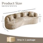 Oversized Sectional Sofa for Living Room, Modern Luxury Plush Chenille 4-Seater Extra Deep & Wide Seat Curved Cloud Couch with 4 Throw Pillows, No Assembly Needed, Light Brown