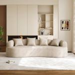 Oversized Sectional Sofa for Living Room, Modern Luxury Plush Chenille 4-Seater Extra Deep & Wide Seat Curved Cloud Couch with 4 Throw Pillows, No Assembly Needed, Light Brown