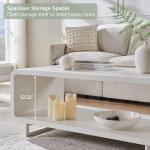 IFGET 48" Modern Coffee Table, 2-Tier Minimalist Center Table with Storage Shelf, Curved Profile Design, Wooden Rectangular Living Room Table w/Wood Thick Design for Living Room, Office, White