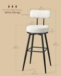 VASAGLE 360° Swivel Bar Stools Set of 2, Bar Height Bar Stools with Back, Boucle Fabric, Contemporary Modern, 30.1 Inch Tall, Kitchen and Home Bar, Cloud White ULBC131W01V1