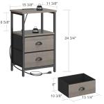 sthmec Nightstand with Charging Station, LED Night Stand Set of 2, Bedside Table End Table with Drawer, Bedroom Tables with 2 Fabric Drawers, 3-Tier Storage Side Table for Bedroom,Grey