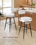 VASAGLE 360° Swivel Bar Stools Set of 2, Bar Height Bar Stools with Back, Boucle Fabric, Contemporary Modern, 30.1 Inch Tall, Kitchen and Home Bar, Cloud White ULBC131W01V1