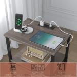 sthmec Nightstand with Charging Station, LED Night Stand Set of 2, Bedside Table End Table with Drawer, Bedroom Tables with 2 Fabric Drawers, 3-Tier Storage Side Table for Bedroom,Grey