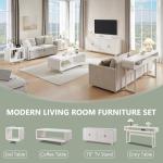 IFGET 48" Modern Coffee Table, 2-Tier Minimalist Center Table with Storage Shelf, Curved Profile Design, Wooden Rectangular Living Room Table w/Wood Thick Design for Living Room, Office, White