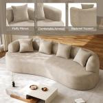 Oversized Sectional Sofa for Living Room, Modern Luxury Plush Chenille 4-Seater Extra Deep & Wide Seat Curved Cloud Couch with 4 Throw Pillows, No Assembly Needed, Light Brown