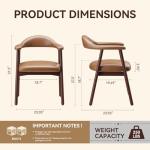 MALOL Leather Dining Chair with Armrest Set of 4, Upholstered Dining Room Chair with Curved Back and Wood Legs, Mid Century Modern Kitchen Chairs for Kitchen Dining Room,Brown