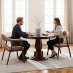 MALOL Leather Dining Chair with Armrest Set of 4, Upholstered Dining Room Chair with Curved Back and Wood Legs, Mid Century Modern Kitchen Chairs for Kitchen Dining Room,Brown