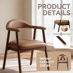 MALOL Leather Dining Chair with Armrest Set of 4, Upholstered Dining Room Chair with Curved Back and Wood Legs, Mid Century Modern Kitchen Chairs for Kitchen Dining Room,Brown