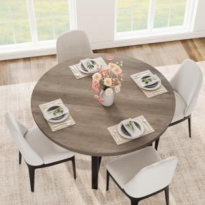 IDEALHOUSE 47" Round Dining Table for 4, Kitchen Dining Room Table with Sturdy Metal Frame, Wood Circle Kitchen Table for Space Saving -Grey (No Chairs)