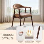 MALOL Leather Dining Chair with Armrest Set of 4, Upholstered Dining Room Chair with Curved Back and Wood Legs, Mid Century Modern Kitchen Chairs for Kitchen Dining Room,Brown