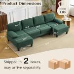 Karl home 110" U-Shape Sectional Couches for Living Room Chenille Upholstery 4 Seat Sofa Set with Double Chaises & Wood Grain Legs for Apartment, Green