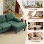 Karl home 110" U-Shape Sectional Couches for Living Room Chenille Upholstery 4 Seat Sofa Set with Double Chaises & Wood Grain Legs for Apartment, Green