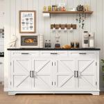 usikey 61” Large Sideboard Buffet Cabinet with 4 Doors and 3 Drawers, Farmhouse Buffet Table, Dining Room Storage Cabinet for Kitchen or Living Room, White