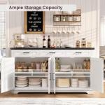 usikey 61” Large Sideboard Buffet Cabinet with 4 Doors and 3 Drawers, Farmhouse Buffet Table, Dining Room Storage Cabinet for Kitchen or Living Room, White