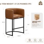 VATROS 26" H Counter Height Bar Stools Set of 4, Modern Barrel Counter Stools with Backrest and Arms, Faux Leather Upholstered Accent Barstools for Kitchen Island,Support 450 LBS (Walnut Brown