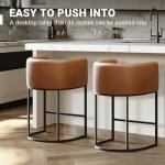 VATROS 26" H Counter Height Bar Stools Set of 4, Modern Barrel Counter Stools with Backrest and Arms, Faux Leather Upholstered Accent Barstools for Kitchen Island,Support 450 LBS (Walnut Brown