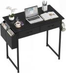 OLIXIS Small Desk with Fabric Drawers for Home Office, 32 Inch Gaming Computer Desk with Side Bag, Headphone Hook Writing Study Work Table for Bedroom Small Sapce, Chic Black