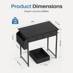 OLIXIS Small Desk with Fabric Drawers for Home Office, 32 Inch Gaming Computer Desk with Side Bag, Headphone Hook Writing Study Work Table for Bedroom Small Sapce, Chic Black