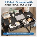 OLIXIS Small Desk with Fabric Drawers for Home Office, 32 Inch Gaming Computer Desk with Side Bag, Headphone Hook Writing Study Work Table for Bedroom Small Sapce, Chic Black