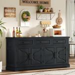 AMERLIFE 63" Large Sideboard Buffet Cabinet with 3 Drawers, 32" Tall Farmhouse Accent Cabinet with 4 Doors & Adjustable Shelves, Coffee Bar Wine Storage Table for Dining Room, Living Room, Black
