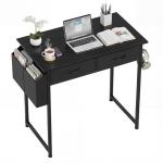 OLIXIS Small Desk with Fabric Drawers for Home Office, 32 Inch Gaming Computer Desk with Side Bag, Headphone Hook Writing Study Work Table for Bedroom Small Sapce, Chic Black