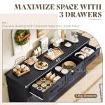 AMERLIFE 63" Large Sideboard Buffet Cabinet with 3 Drawers, 32" Tall Farmhouse Accent Cabinet with 4 Doors & Adjustable Shelves, Coffee Bar Wine Storage Table for Dining Room, Living Room, Black