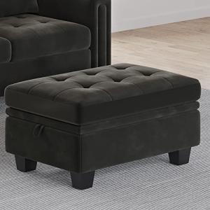 Belffin Rectangular Ottoman with Storage Tuft Ottoman for Living Room Bedroom Velvet Fabric Ottoman Bench Footstool Grey