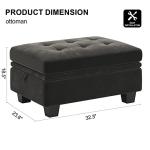 Belffin Rectangular Ottoman with Storage Tuft Ottoman for Living Room Bedroom Velvet Fabric Ottoman Bench Footstool Grey