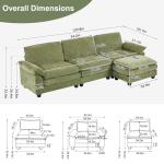 Karl home Sectional Sofa Modular Deep Seat Sofa Couch with Ottoman, Chenille Sofa Sleeper Comfy Upholstered Furniture for Living Room, Apartment, Studio, Office, (3-Seat & 1-Ottoman, Green)