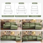 Karl home Sectional Sofa Modular Deep Seat Sofa Couch with Ottoman, Chenille Sofa Sleeper Comfy Upholstered Furniture for Living Room, Apartment, Studio, Office, (3-Seat & 1-Ottoman, Green)