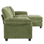 Karl home Sectional Sofa Modular Deep Seat Sofa Couch with Ottoman, Chenille Sofa Sleeper Comfy Upholstered Furniture for Living Room, Apartment, Studio, Office, (3-Seat & 1-Ottoman, Green)