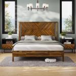 Bme Vivian 14 Inch Queen Size Bed Frame with Headboard, Rustic & Scandinavian Style with Solid Acacia Wood, No Box Spring Needed, 12 Strong Wood Slat Support, Easy Assembly, Queen, Chestnut