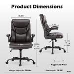 DUMOS PU Leather Office Chair - Ergonomic Executive Computer Desk Chairs with Adjustable Flip-up Armrest, Swivel Task Chair with Lumbar Support, Strong Metal Base,Dark Brown