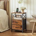 Huuger Nightstands Set of 2, Night Stand with Charger Station, 2 Drawer Side Table with Open Shelf, USB-C Port, End Table for Small Spaces, X Shaped Side Rail, Rustic Brown