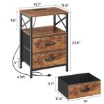 Huuger Nightstands Set of 2, Night Stand with Charger Station, 2 Drawer Side Table with Open Shelf, USB-C Port, End Table for Small Spaces, X Shaped Side Rail, Rustic Brown