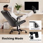 DUMOS PU Leather Office Chair - Ergonomic Executive Computer Desk Chairs with Adjustable Flip-up Armrest, Swivel Task Chair with Lumbar Support, Strong Metal Base,Dark Brown