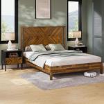 Bme Vivian 14 Inch Queen Size Bed Frame with Headboard, Rustic & Scandinavian Style with Solid Acacia Wood, No Box Spring Needed, 12 Strong Wood Slat Support, Easy Assembly, Queen, Chestnut