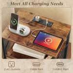 Huuger Nightstands Set of 2, Night Stand with Charger Station, 2 Drawer Side Table with Open Shelf, USB-C Port, End Table for Small Spaces, X Shaped Side Rail, Rustic Brown